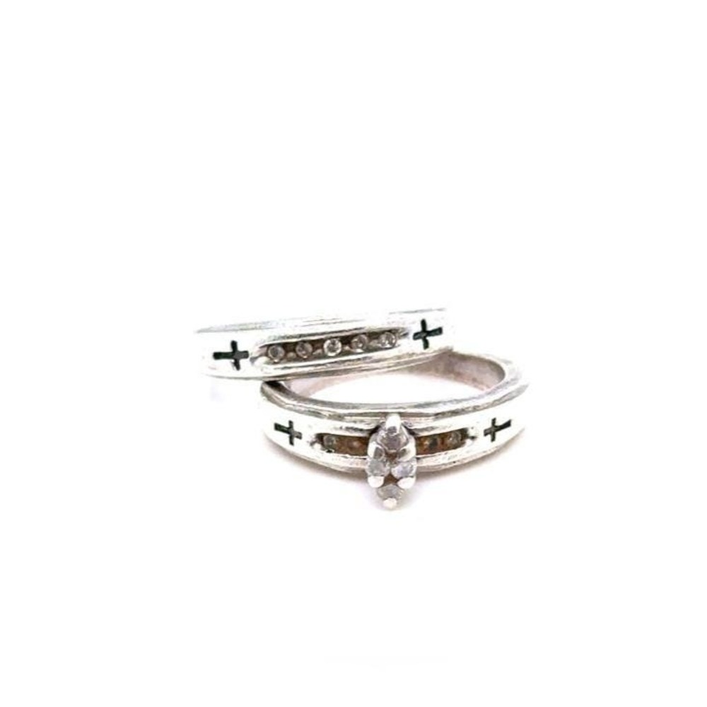 Sterling Silver Marquise Diamond Wedding Ring Set